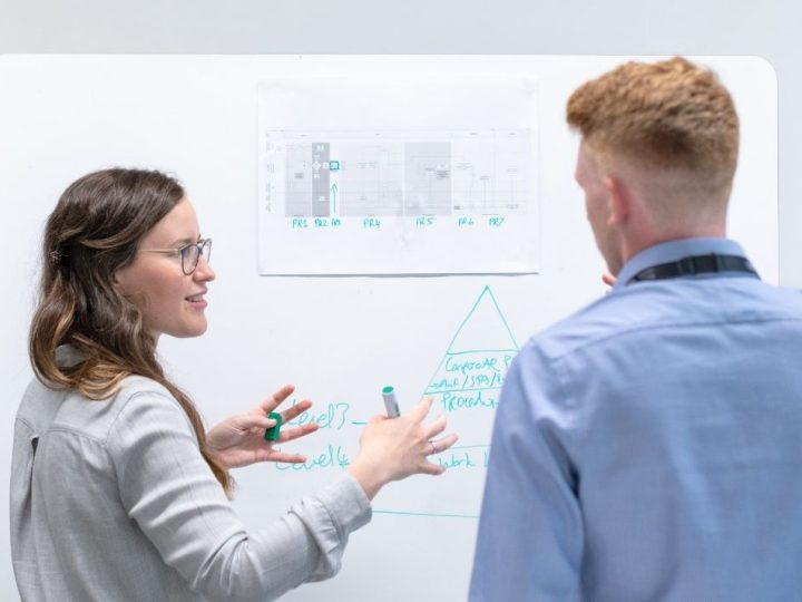 2 personnes devant un tableau