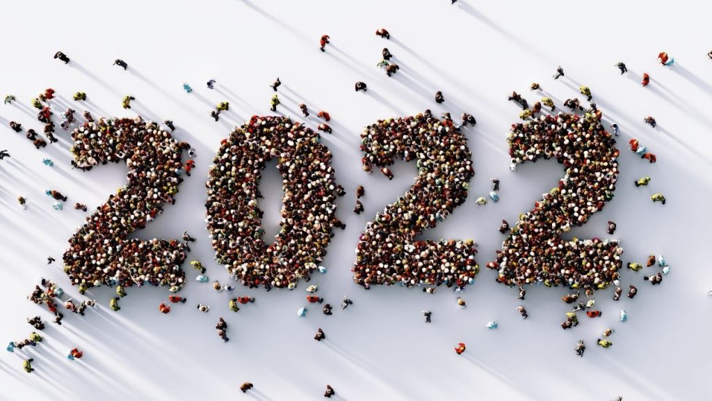 UKG (Ultimate Kronos Group), dévoile les résultats de ses recherches sur les grandes tendances RH 2022. 2022 écrit avec des personnes qui forment les nombres