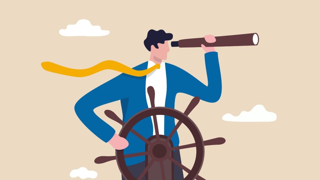 L’ importance du C-level dans la prise de décision en fait une cible privilégiée pour la prospection et le traitement d’un deal Homme à la barre d'un bateau avec une longue vue à la main