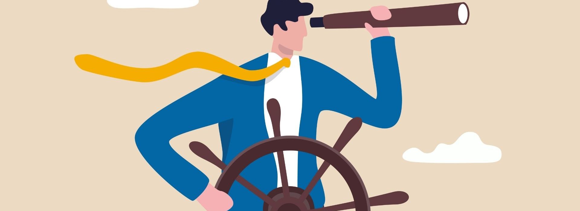 L’ importance du C-level dans la prise de décision en fait une cible privilégiée pour la prospection et le traitement d’un deal Homme à la barre d'un bateau avec une longue vue à la main