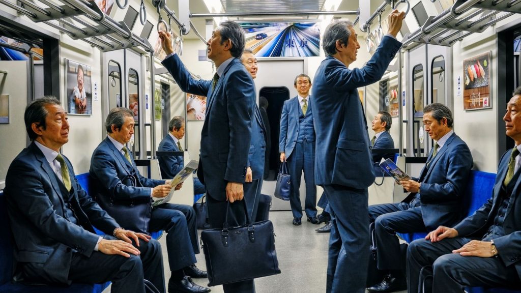 Un homme, avec ses  - jumeaux -  dans le métro