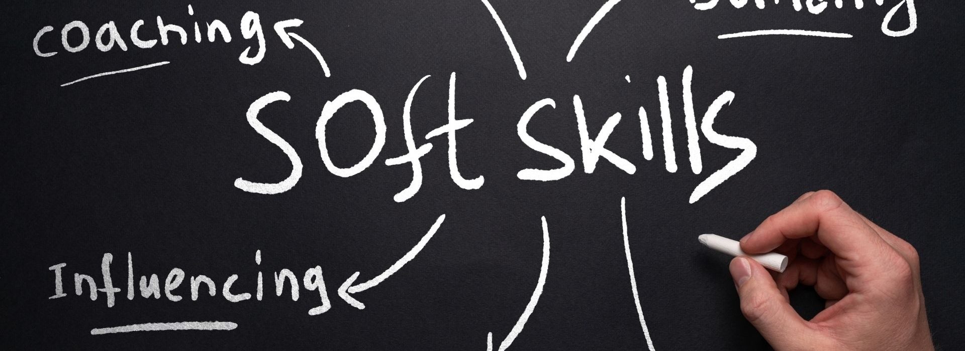 Les soft skills à maîtriser pour être un bon commercial Tableau avec des softs skills écrit à la craie blanche