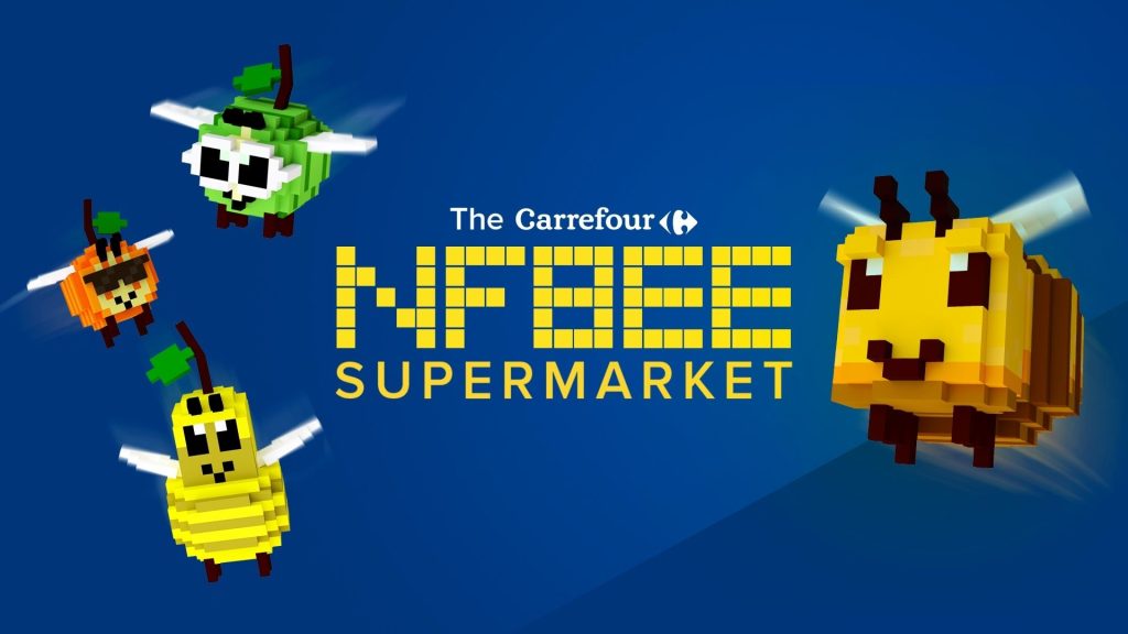 Un mois après avoir annoncé le lancement du NFBEE Supermarket, 1er supermarché sur le métavers, Carrefour réalise son 1er drop de NFT Logo carrefour NFBEE