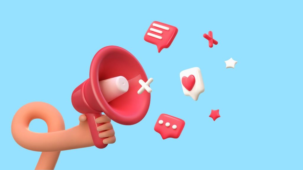 Top 10 des femmes les plus influentes du secteur Conseil & Agences Illustration vectorielle de haut-parleur de bande dessinée 3D tenant la main. Attraction des clients. Marketing des médias sociaux
