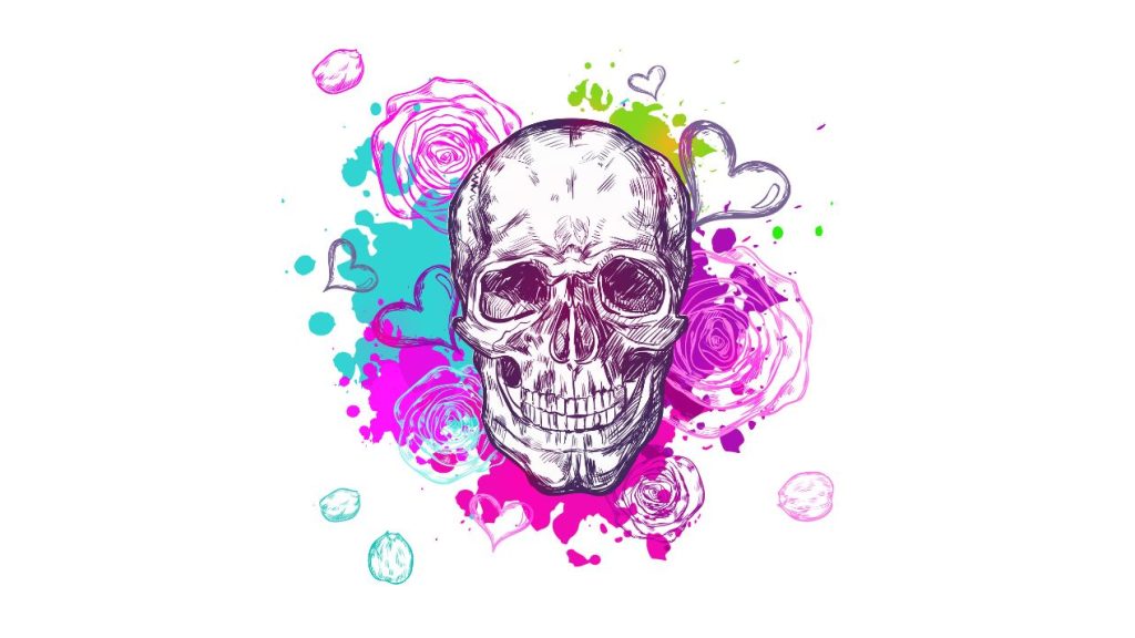 Death positive, un mouvement qui qui aide à vivre plus sereinement la mort et le deuil Tête de mort colorée