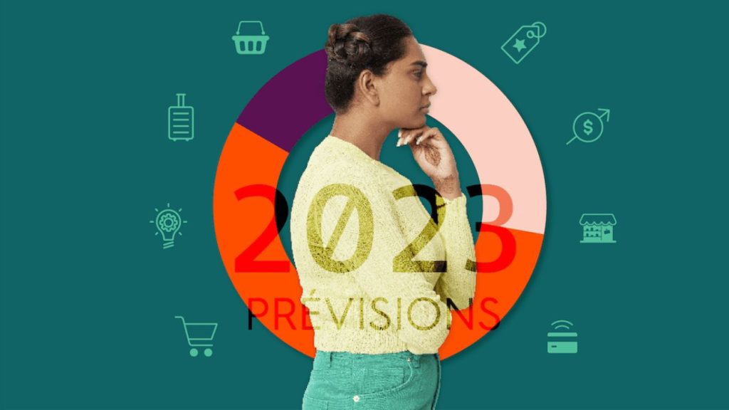 Quelles seront les tendances du commerce média en 2023 ? Femme entourée d'icone e-commerce