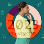 Femme entourée d'icone e-commerce