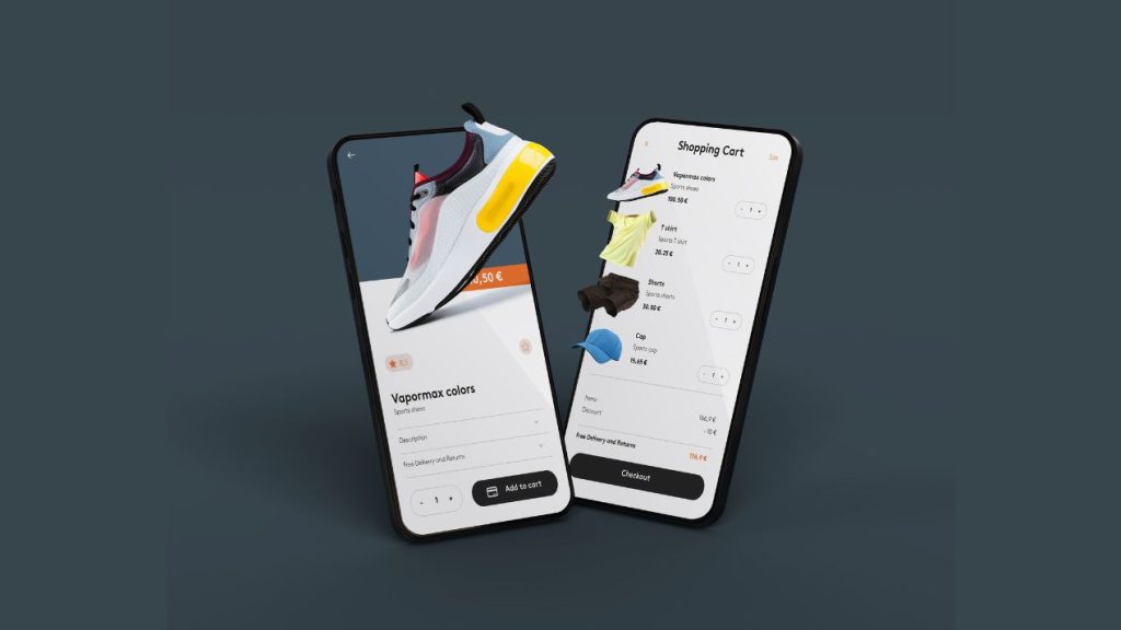 Ecran de smartphone duquel sortent des baskets