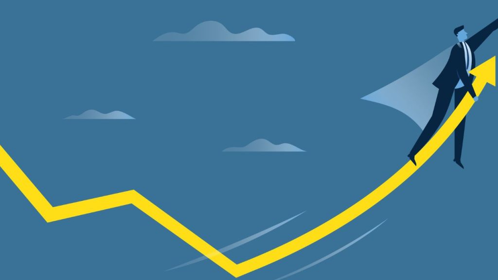 Comment définir des objectifs en cascade et les atteindre ? Courbe de croissance avec un homme au sommet