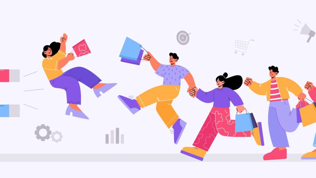 Illustration : concept de fidélisation de la clientèle avec un énorme aimant