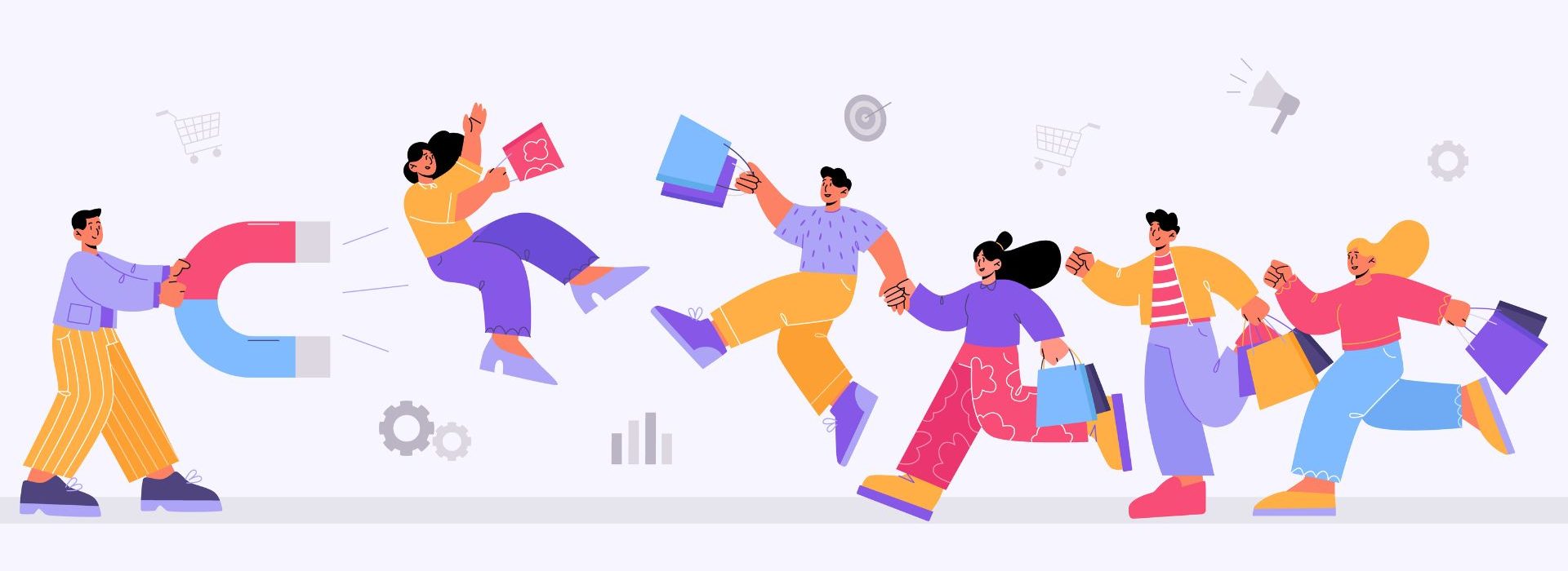 4 stratégies simples et puissantes de rétention de clients Illustration : concept de fidélisation de la clientèle avec un énorme aimant