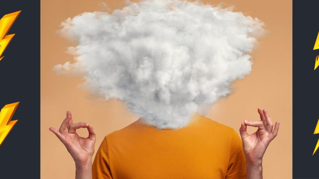 Quelles solutions pour réduire sa charge au travail et mieux la vivre ? Homme avec un nuage à la place de la tête entouré d'éclairs