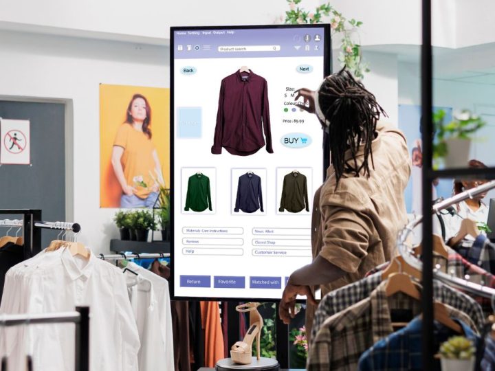 Personne devant un écran digital dans une boutique